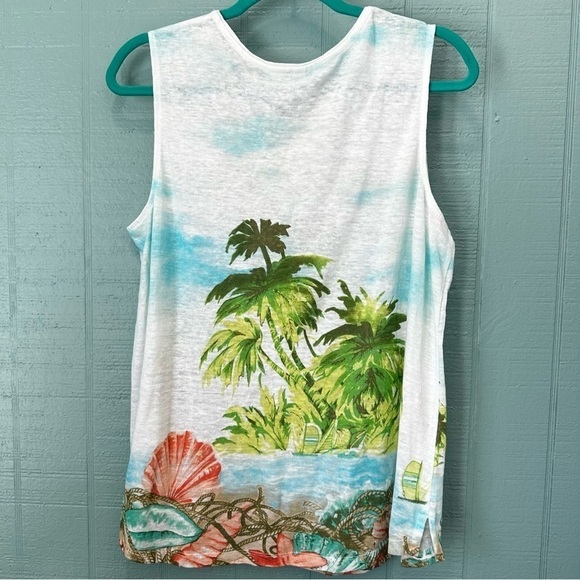 J.Jill 100% Linen Sleeveless Beach Scene Tank Size Medium - Picture 3 of 5